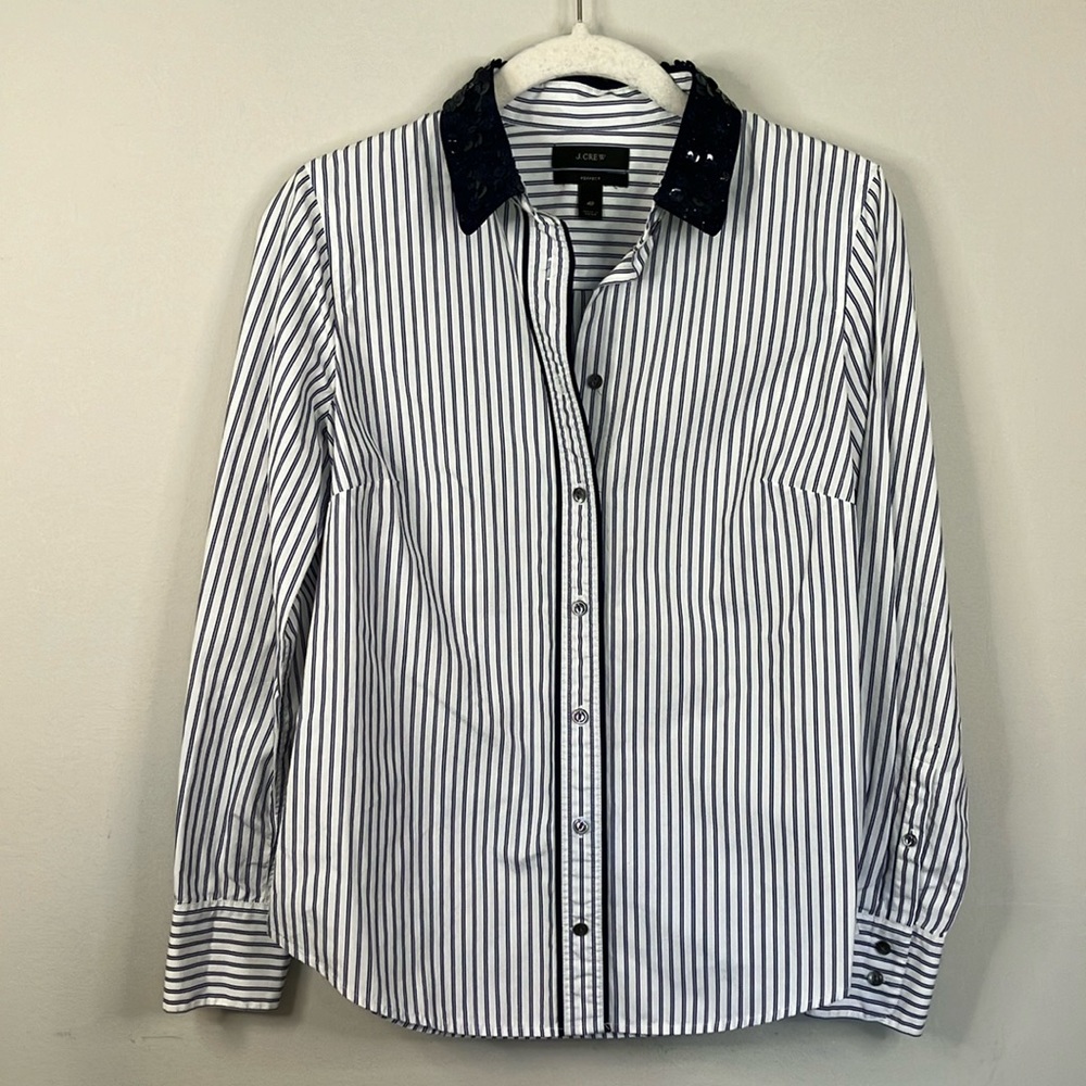 J Crew Striped Button Down With Sequin Collar - image 2